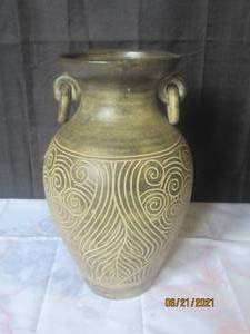 lot 2 image: OVERSIZED POTTERY  DOUBLE HANDLE 18 URN