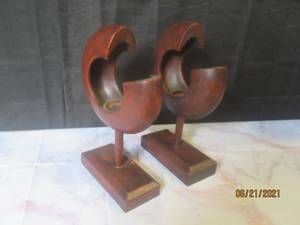 lot 9 image: DUO CARVED WOOD CANDLE HOLDERS  16 H