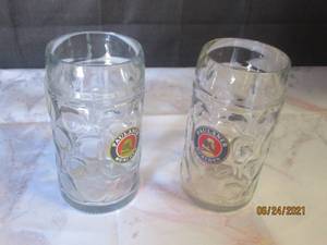lot 105 image: DUO PAULANER MUNCHEN DIMPLED ISAR BEER KRUG  MUGS 1LITER LIMITED EDITION THE AUTHENTIC BEER OF THE MUNICH OKTOBERFEST