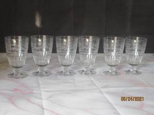lot 166 image: SET OF 6 VINTAGE CUT ETCHED CRYSTAL WATER GOBLETS WITH FROSTED WHEAT DESIGN