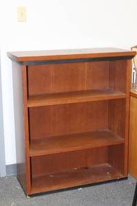 lot 139 image: WOODEN THREE SHELF BOOKCASE&nbsp