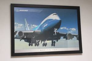 lot 145 image: BOEING 747 PICTURE POSTER IN BLACK WOOD FRAME , 39X27