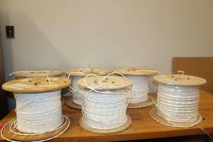 lot 285 image: TOTAL OF 6 SPOOLS INTERSTATE WIRE CO ASTRO INDUSTRIES WHITE WIRE CABLE