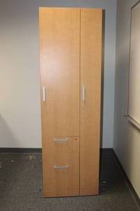 lot 136 image: WOODEN WORDROBE&nbsp STORAGE TOWER CABINET WITH FOUR SHELVES AND TWO FILE DRAWERS  SEE PICS&nbsp