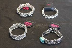 lot 104 image: LOT OF 4 PAPARAZZI FASHION STRETCH BRACELTS SEE PICS