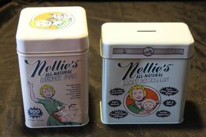 lot 199 image: 2 VINTAGE NELLIES TINS ONE IS A BANK