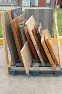lot 61 image: LOT OF ASSORTED WOOD TABLE TOPS ASSORTED SIZES AND WOOD TYPES&nbsp