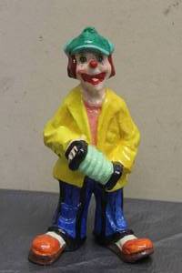 lot 6 image: VINTAGE PAPER MACHE CLOWN STANDING WITH A CONCERTINA INSTRUMENT&nbsp STAMPED MEX MD , 13H&nbsp