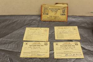 lot 163 image: TOTAL OF&nbsp 4 VINTAGE 1943 WWII WAR RATION STAMP BOOKS , WAHKON No. 3 &amp MINNESOTA No. 4  SEE PICS&nbsp