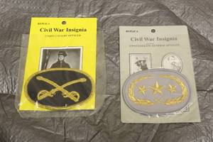 lot 164 image: TOTAL OF 2 VINTAGE REPLICA CIVIL WAR INSIGNIA PATCHES - UNION CAVALRY OFFICER &amp CONFEDERATE GENERAL OFFFICER&nbsp