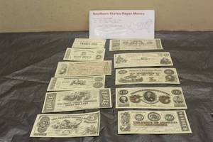 lot 167 image: TOTAL OF 11 VINTAGE SOUTHERN STATES PAPER MONEY ASSORTED BILLS  SEE PICS&nbsp
