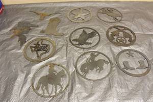 lot 216 image: TOTAL OF 11 ASSORTED DESIGN LASER METAL CUTOUTS WALL DECOR  SEE PICS&nbsp