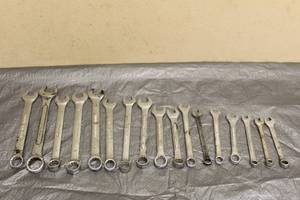 lot 59 image: TOTAL OF 17 ASSORTED BRANDSIZE METRIC COMBINATION DROPPED FORGED WRENCHES  SEE PICS&nbsp