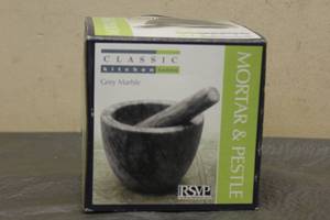 lot 73 image: R.S.V.P INTERNATIONAL GREY MARBLE MORTAR &amp PESTLE , GRY-2 IN ORIGINAL BOX&nbsp