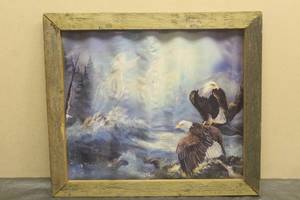 lot 118 image: EAGLES AND NATIVE AMERICAN SPIRIT RIDERS WALL ART POSTER SIGNED GINA FEMRITE IN WOOD FRAME ,18&nbsp &nbspX 20.5 L&nbsp