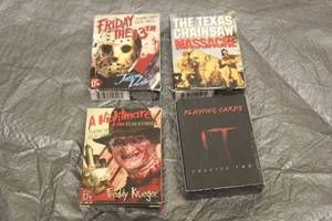 lot 141 image: TOTAL OF 4 PLAYING CARDS , FRIDAY THE 13TH, A NIGHTMARE ON ELM STREET, THE TEXAS CHAINSAW MASSACRE, IT&nbsp