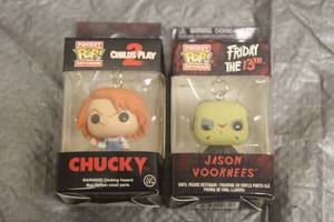 lot 143 image: TOTAL OF 2 FUNKO POCKET POP KEYCHAINS , FRIDAY THE 13TH &amp CHUCKY&nbsp
