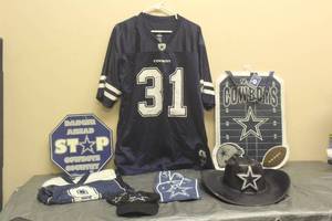 lot 187 image: DALLAS COWBOYS COLLECTIBLE LOT  JERSEYS ,WALL SIGN, COWBOY HAT, DOOR DECOR &amp MORE&nbsp SEE PICS&nbsp