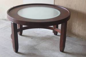lot 11 image: WOOD OVAL GLASS TOP COFFEE TABLE , 34 DIAM X 19H&nbsp