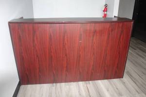 lot 44 image: MAHOGANY PEDESTAL RECEPTION DESK , 71 L X 26.5 W X 42H&nbsp