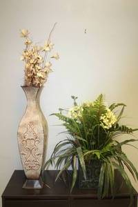 lot 57 image: 2 PLANT DECOR IN METAL VASE