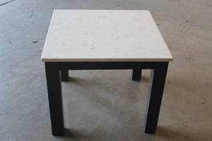 lot 13 image: MARBE TOP END TABLE WITH WOOD BASE