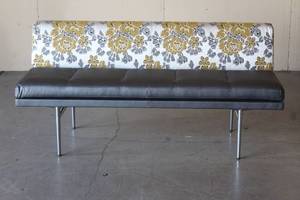 lot 18 image: LEATHER SOFA WITH FABRIC BACK AND METAL FRAME&nbsp