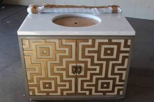 lot 52 image: MARBLE TOP SINK WITH BACK SPLASH 36X23X27.5