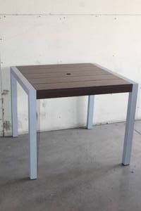 lot 76 image: ALL WEATHER PATIO TABLE WITH UMBRELLA INSERT 35X35X29 TALL