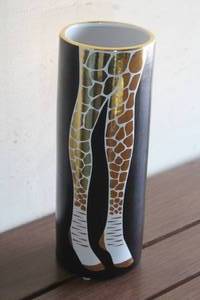 lot 87 image: WAYLANDE GREGORY TALL CYLINDER VASE WITH GIRAFFE LEG&nbsp
