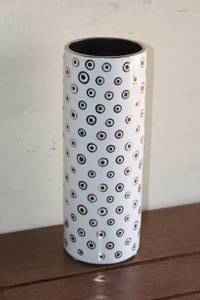 lot 88 image: WAYLANDE GREGORY TALL CYLINDER VASE WITH GOLD DOTS&nbsp