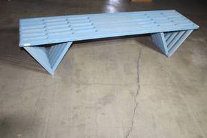 lot 105 image: GLO DEA BLUE WOOD BENCH 6FTL X 18W X 17H