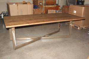 lot 117 image: SOLID WOOD TABLE WITH METAL BASE 94L X 43W X 30H