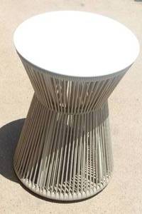 lot 123 image: FURNITURE BISCAYNE WOOD WITH TRAVERTINE TOP ROUND ROPE END SIDE TABLE , 16 DIAM X 22 H&nbsp