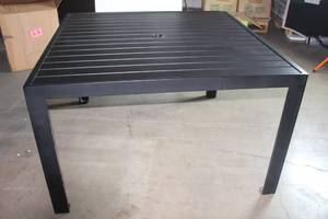 lot 140 image: ALL WEATHER METAL PATIO TABLE 48X48