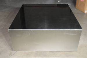 lot 164 image: STAINLESS STEEL COFFEE TABLE WITH GLASS SLAB TOP&nbsp &nbsp42 L X 42 W X 21 H &nbsp