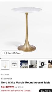 lot 175 image: CRATE &amp BARREL NERO WHITE MARBLE ROUND ACCENT PEDESTAL&nbsp TABLE&nbsp