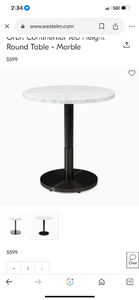 lot 170 image: WEST ELM RESTAURANT WHITE MARBLE PEDESTAL TABLE WITH STEM BASE &amp DISC BASE  SEE PICS&nbsp