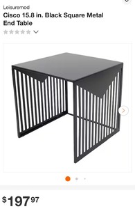 lot 167 image: BLACK SQUARE METAL SIDE END TABLE , 16 X 16X 16&nbsp