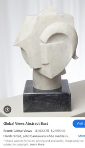 lot 172 image: GLOBAL VIEWS MARBLE ABSTRACT BUST  SOLID BANSWARA WHITE MARBLE WITH BLACK BHESLANA MARBLE BASE ,&nbsp 20 H X 11W X 11D&nbsp