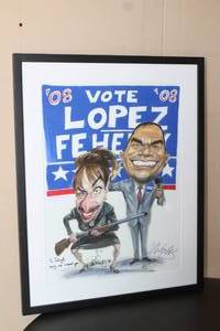 lot 98 image: 2008 VOTE LOPEZ FEHE FRAMED PRINT WITH MULTIPLE SIGNITURES