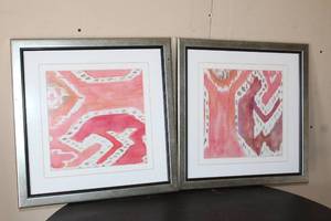 lot 110 image: CORAL IKAT 1 &amp 2&nbsp FRAMED WALL ART 18 X 18