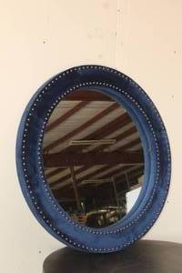 lot 87 image: WEST ELM 34 DIAM WALL HANGING MIRROR WITH HOBNAIL TRIM