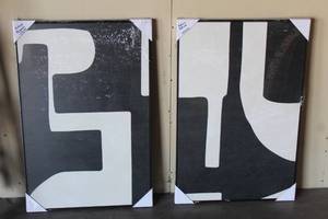 lot 55 image: 2 GEOMETRIC STROKE ABSTRACT WALL ART 3FT X 2FT