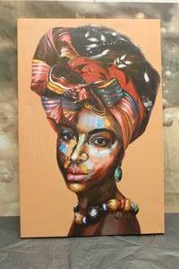 lot 106 image: AFRICAN AMERICAN OIL PAINTINGON CANVAS 36.5H X 24W