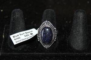 lot 219 image: BLUE SUN STONE GERMAN SILVER RING SIZE 9