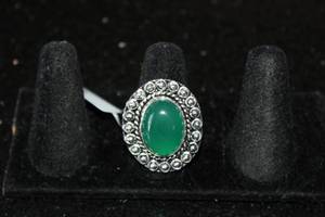 lot 222 image: GREEN ONYX GERMAN SILVER RING SIZE 8