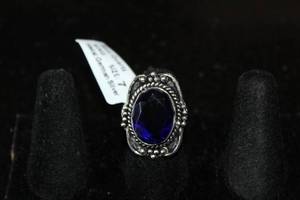 lot 223 image: BLUE QUARTZ GERMAN SILVER RING SIZE 7
