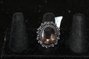 lot 225 image: SMOKY QUARTZ GERMAN SILVER RING SIZE 9