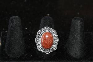 lot 229 image: RED SUN STONE GERMAN SILVER RING SIZE 8&nbsp